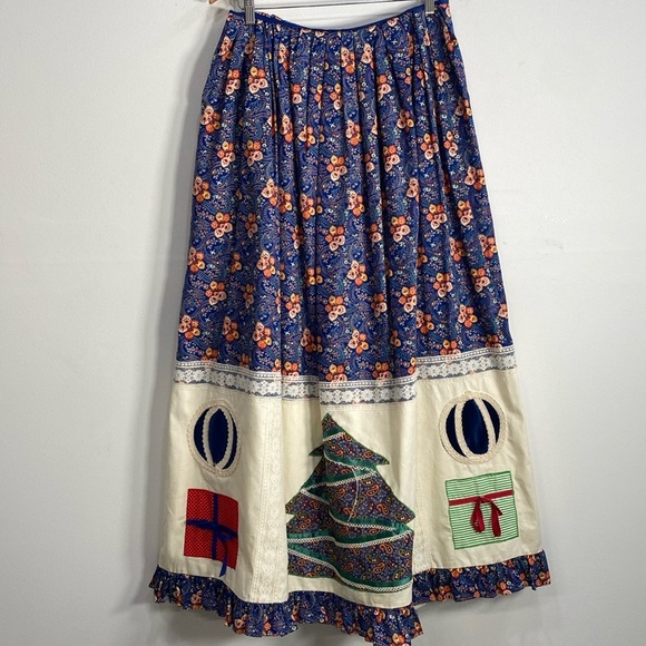 Vtg Handmade Patchwork Christmas Skirt Hand Made Stunning M? - Picture 1 of 12